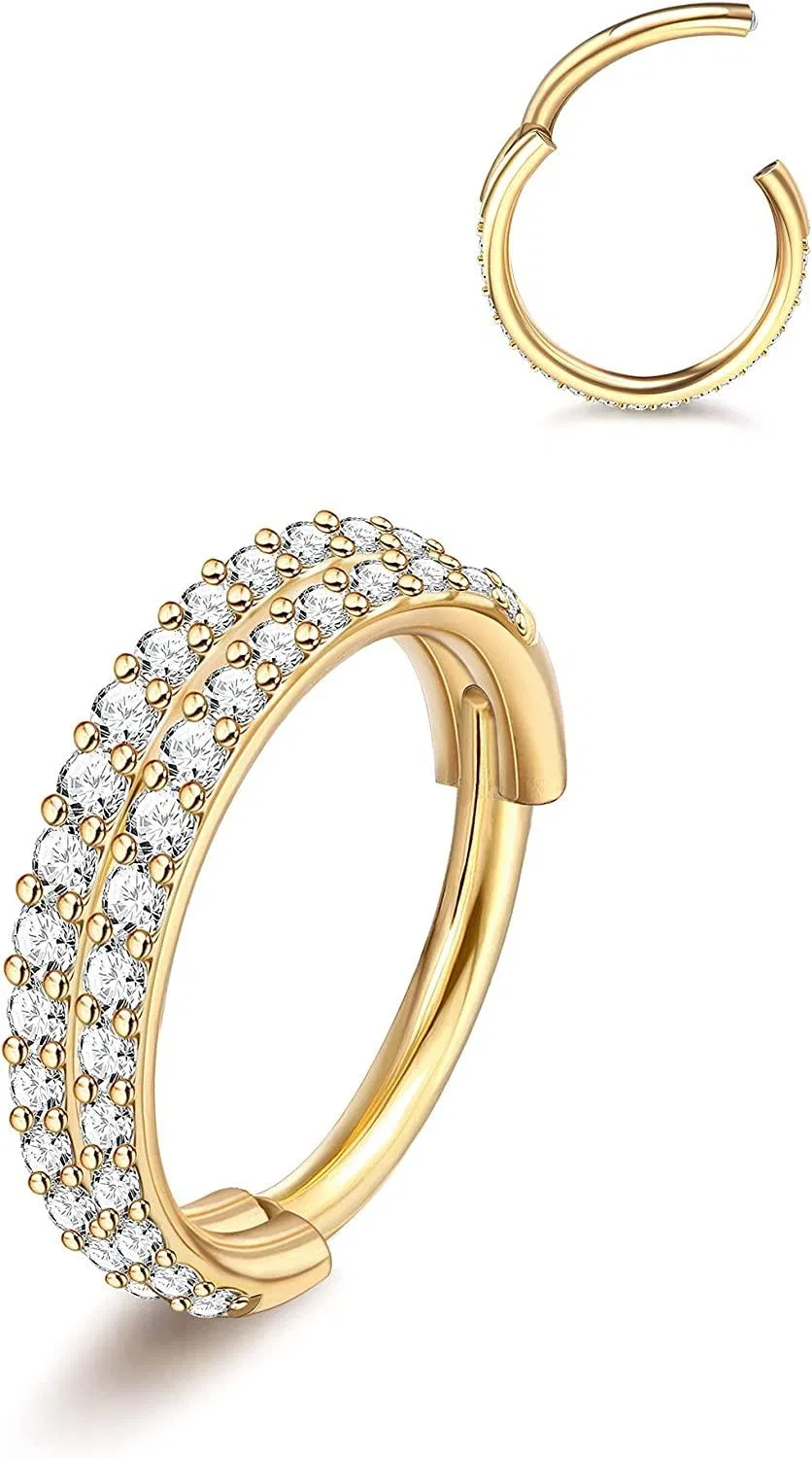 16G Septum Clicker Nasenring Doppel gestapelt Knorpel Muschel Helix Ohrringe Hoop 316L Chirurgisch Scharnier Segment Lippenringe Daith Tragus Lobe Ohrringe Piercing für Frauen