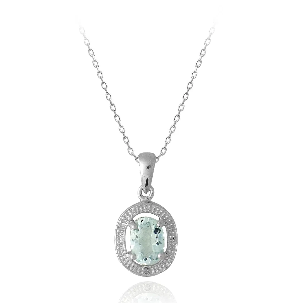 Sterling Silber 1ct Blaue Topaz & Diamanten Akzent Oval Halskette