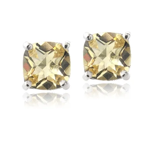 Sterling Silber 3,3ct Citrine Cushion-Cut Stud Ohrringe, 7mm