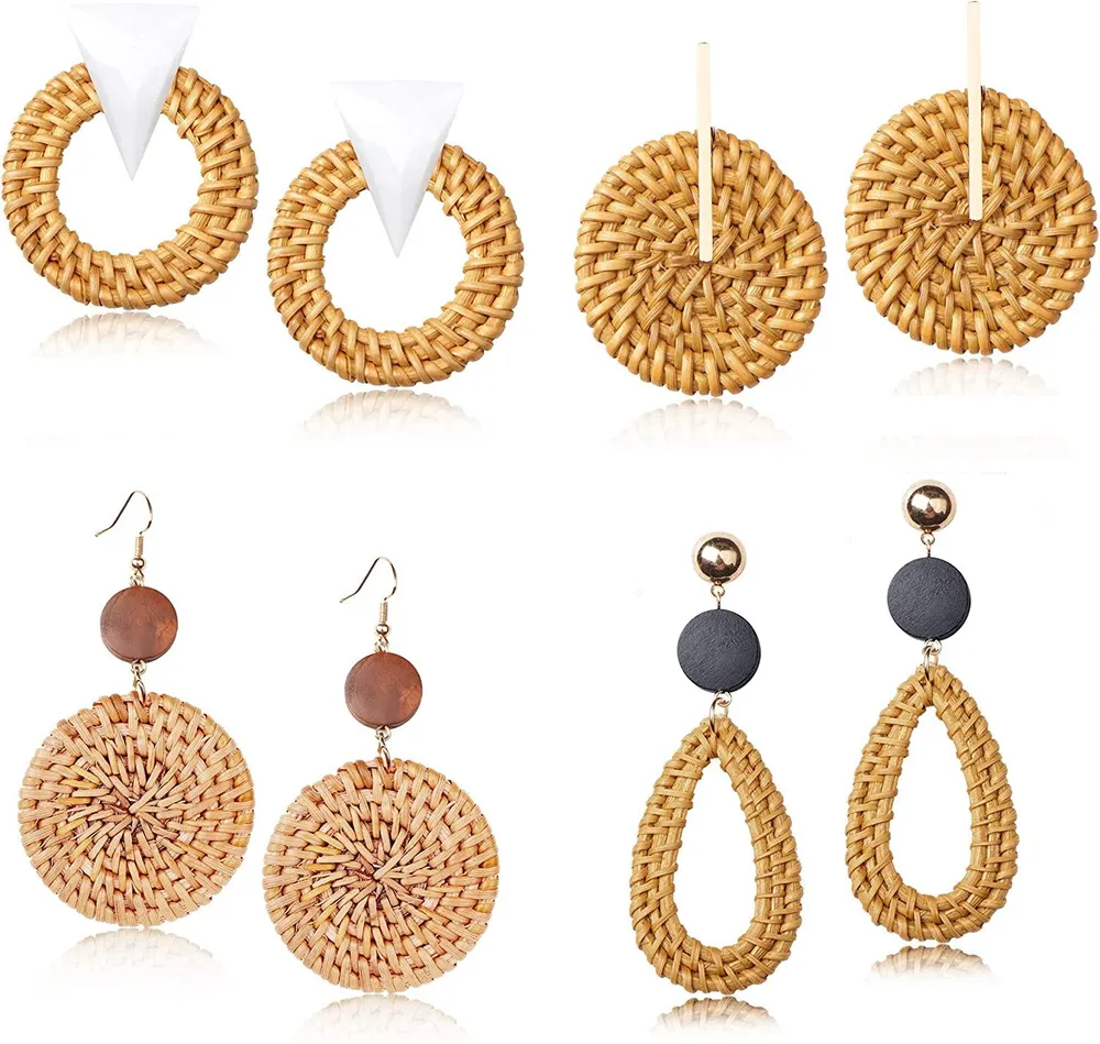 Rattan-Ohrringe für Frauen Mädchen Leichtgewicht Geometrische Aussage Ohrringe Handgemachte Stroh Wicker Gewebe Drop Dangle Ohrringe Set