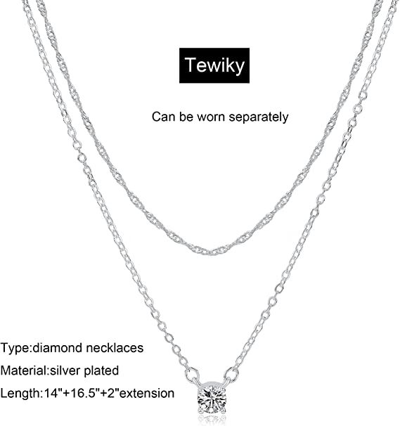 Tewiky Diamant Halskette für Frauen; Dainty Gold Halskette 14K Gold Plated Long Lariat Halskette Einfaches Gold CZ Diamant Choker Halskette für Frauen Trendy Gold Halskette Schmuck Geschenke für Mädchen