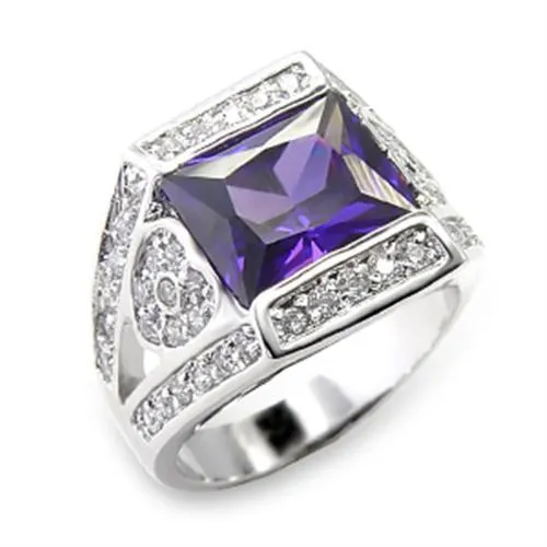 6X074 - Rhodium-Messing - Ring mit AAA-Klasse CZ in Amethyst