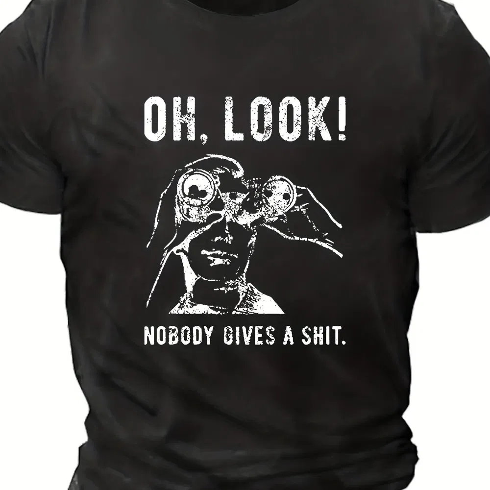 Herren Novelty T-Shirt, übergroße Männer Halten Teleskop Muster gedruckte T-Shirt, Sommer Kurzärme T-Shirt, Geeignet für große Männer, Herren Kleidung