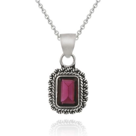 Sterling Silber Garnet Square Bali Anhänger