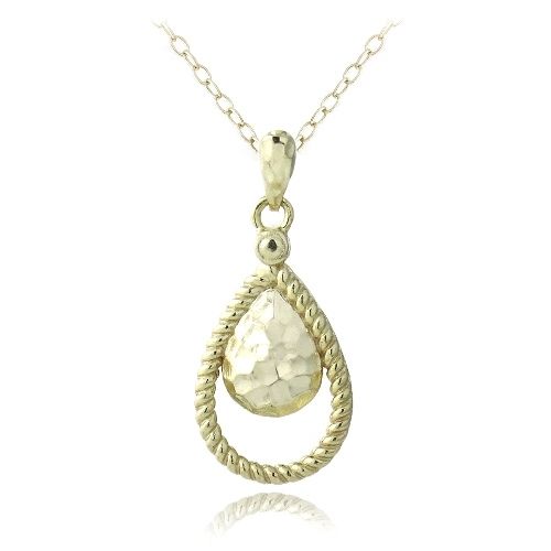 Goldton über Sterling Silber Hammered Teardrop Halskette