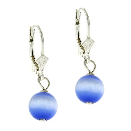 Sterling Silver 8mm Blue Cats Eye Bead Lever-Back - Ohrringe