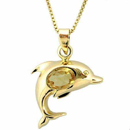 18 Karat Gold über Sterling Silber 7 / 10 Karat Citrine Delphin Anhänger