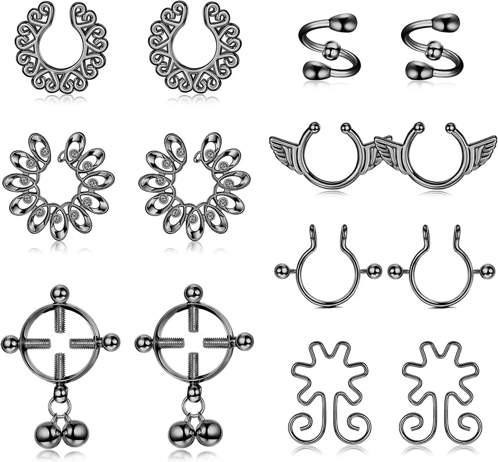 7 Paare gefälschte Nipple Ringe für Frauen Nicht-Piercing verstellbare Nipple Clamps Süße gefälschte Nipplerings Faux Body Piercing Schmuck