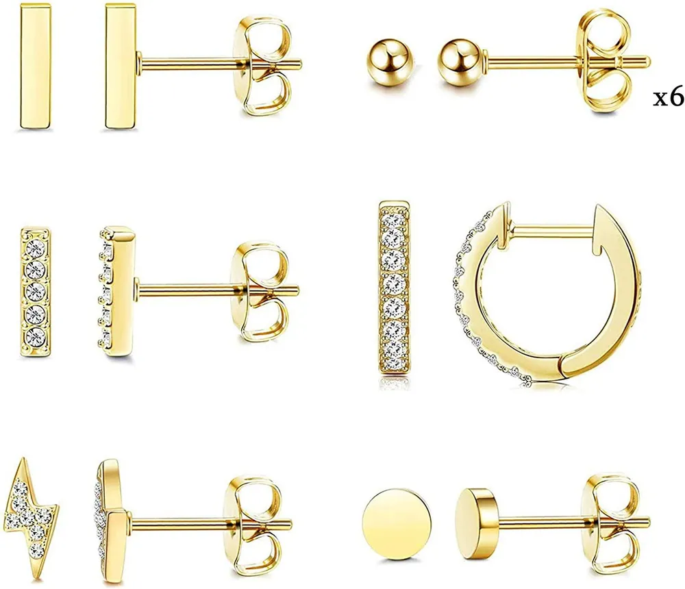 11 Paare Knorpel Stud Ohrringe Set für Frauen Minimalist Tiny Ball Ohrringe Hoop Huggie Lightning Bar CZ Stud Ohrringe Set