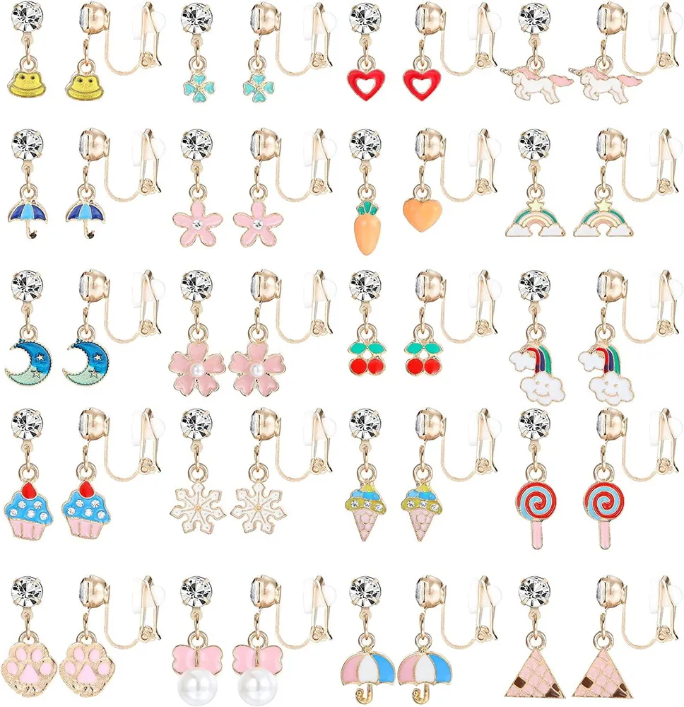 20 Paare Assorted Cute Multiple Drop Ohrringe Set Clip on Ohrringe für Egirls Frauen Blumen Regenbogen Regenschirm Tier farbenfrohe CZ Dangle Ohrringe Pack