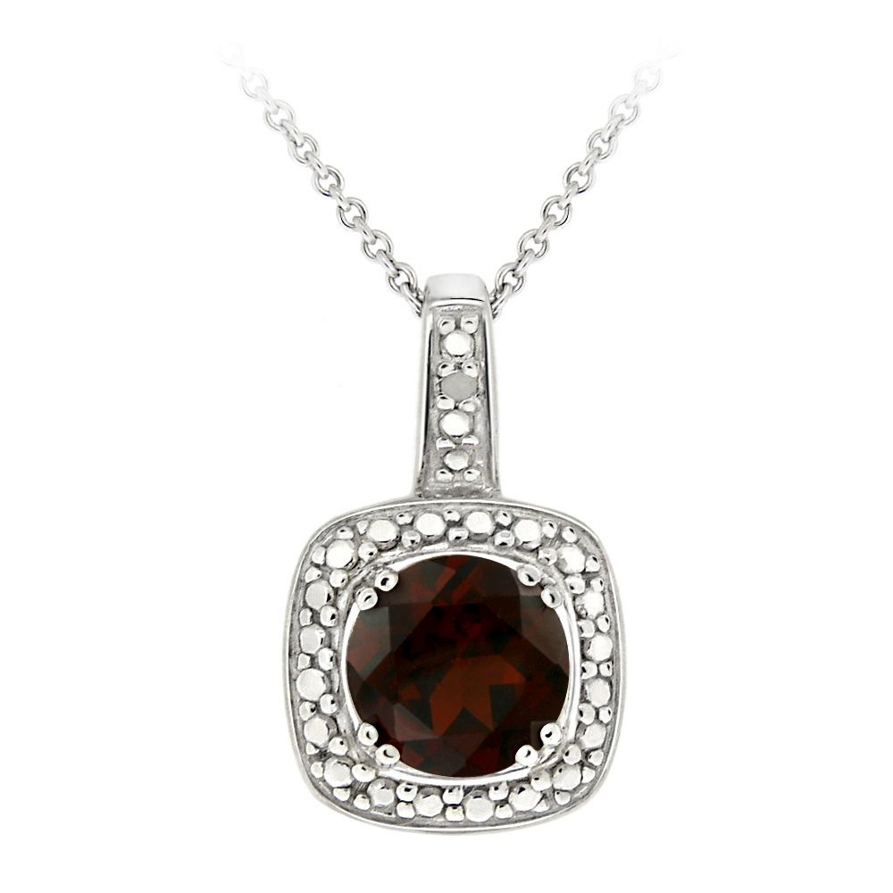 Sterling Silver Garnet & Diamond Accent Square Anhänger, 18