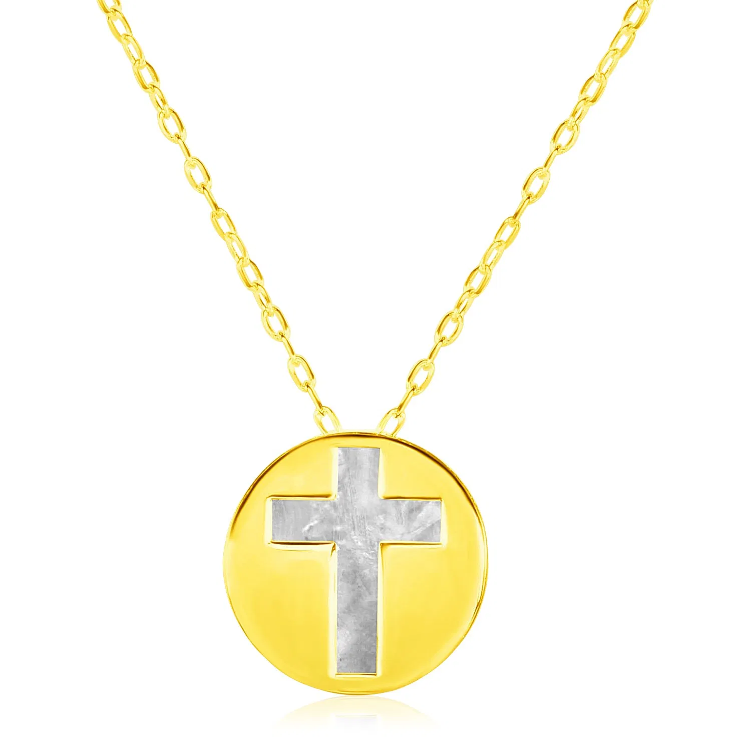 14 Karat gelbes Gold Halskette mit Kreuz-Symbol in Perlmütter