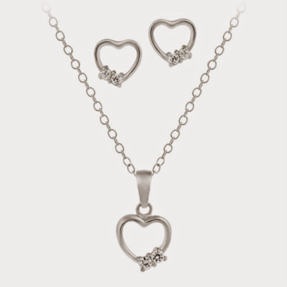 Sterling Silber Open Heart CZ Steine Anhänger & Ohrringe Set