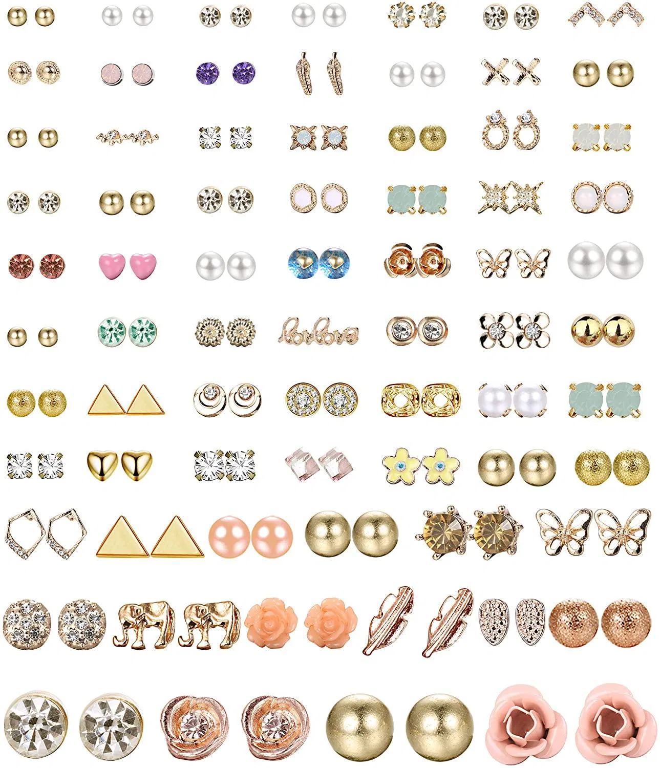 72 Paare Assorted Multiple Stud Ohrringe für Frauen Simple Cute Ball Triangle CZ Ohrringe Set Gold-Tone