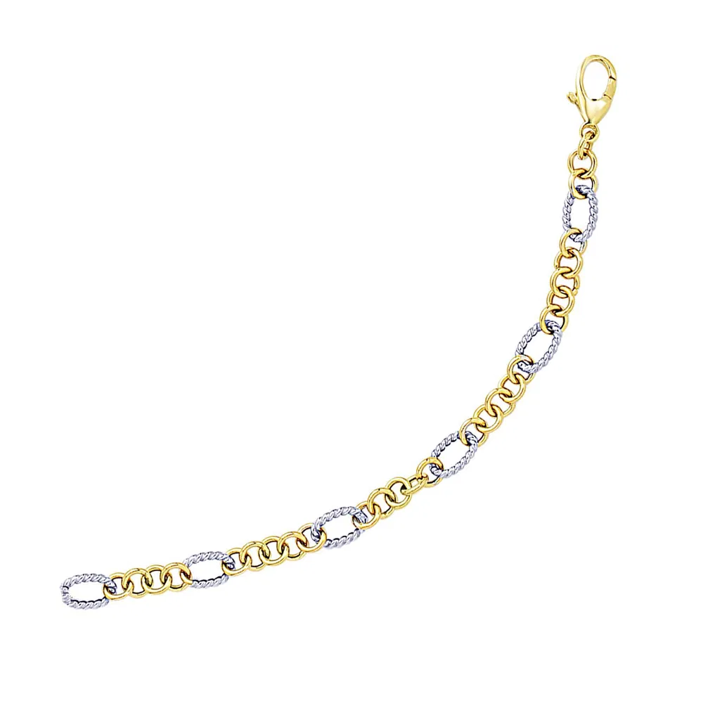 14 Karat Zwei-Ton - Gold Seil Motif Oval und Round Link Chain Armband