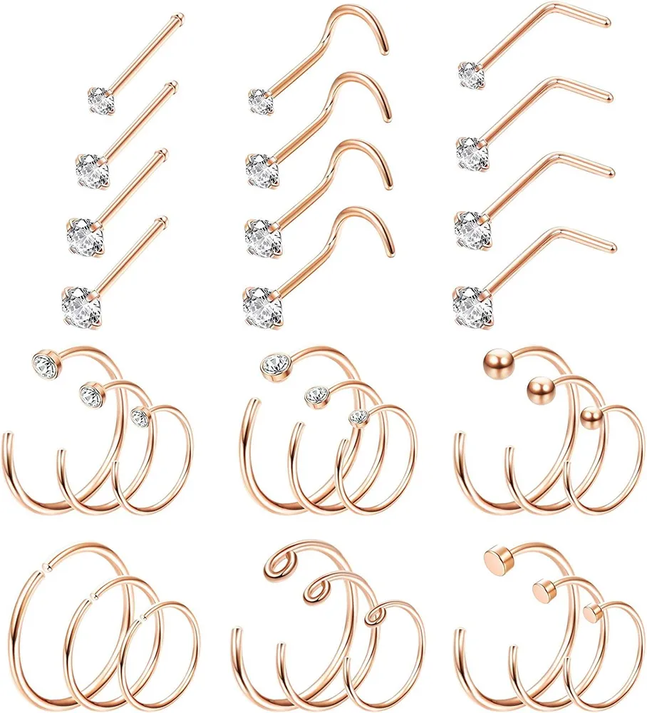 20G Edelstahl Schleife Nasen Ringe Stud Ringe CZ Eingezogen Piercing Schmuck 30PCS