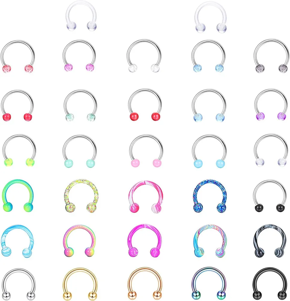 16G Chirurgische Hufeisen Nase Septum Ringe für Frauen Männer Lippen Piercing Knorpel Helix Tragus Ohrring Nasenring Hoop 8mm 10mm Septum Piercing 32 Stück