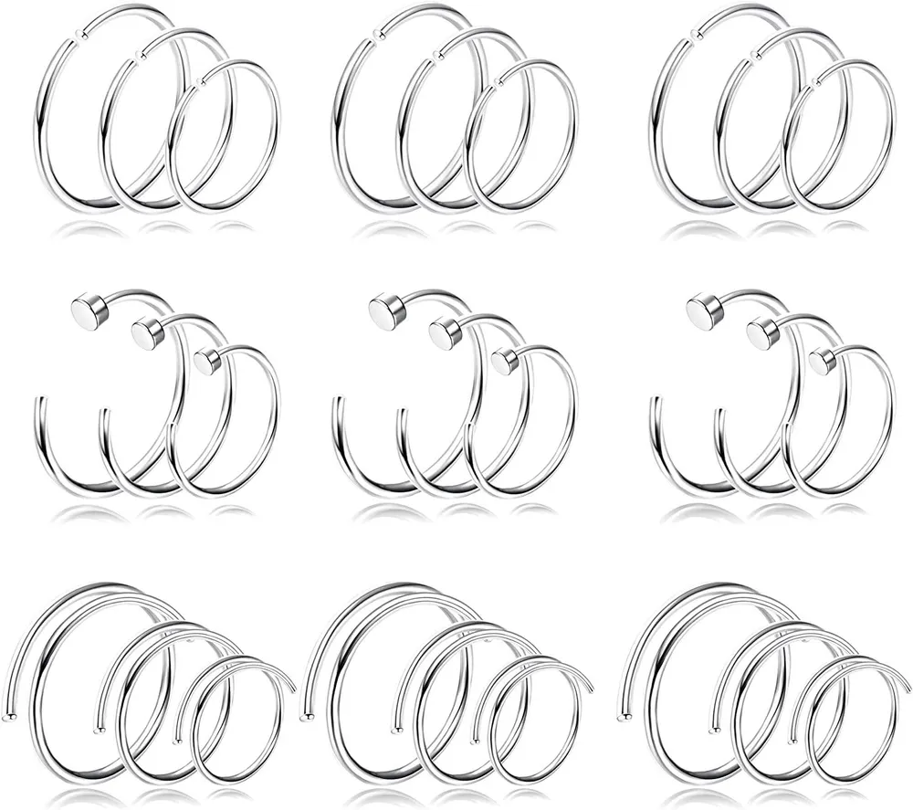 27PCS 20G 316L Edelstahl-Nase - Ringe-Schleife für Frauen Männer Doppel-Nase - Ring-Schleife für einziges Piercing Lippen Septum Spiral-Nase - Ringe-Schleife Piercing 6mm 8mm 10mm