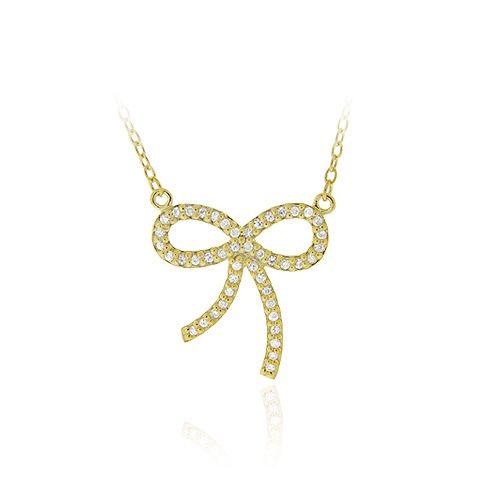 18 Karat Gold über Sterling Silber CZ Bow Tie Anhänger Halskette 18
