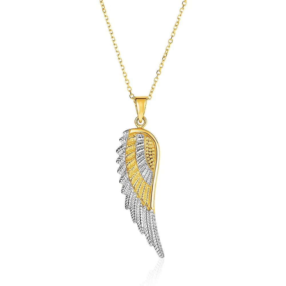 14 Karat Zwei-Ton Gelb und Weiß Gold Angel Wing Anhänger