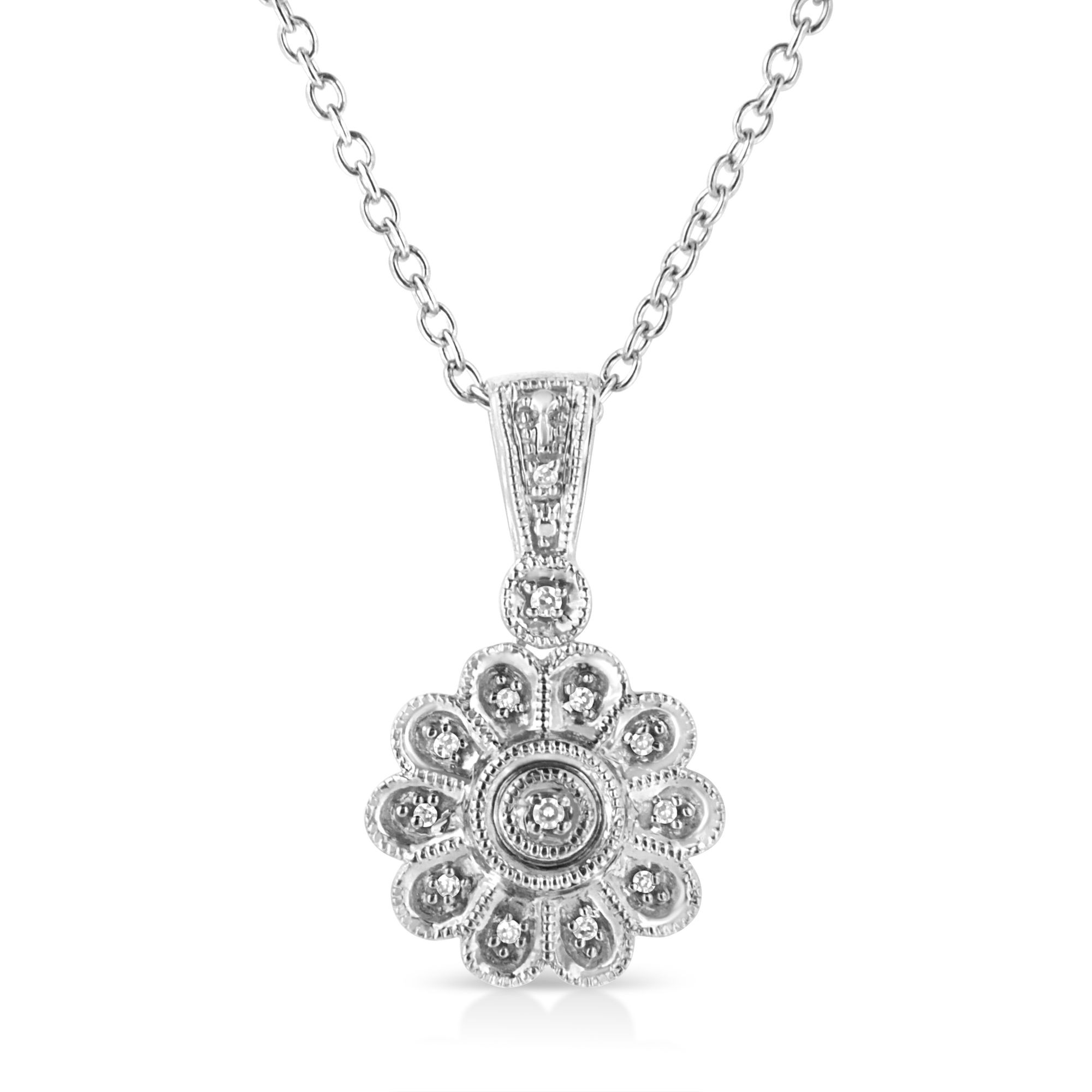 .925 Sterling Silber Diamant Akzent Sunburst Milgrain 18