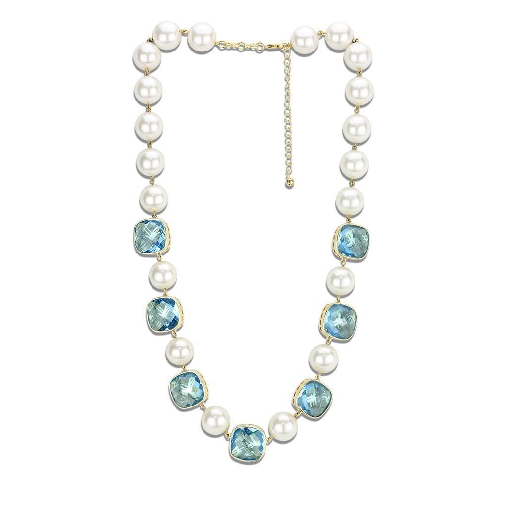 LO4706 - Gold-Messing - Halskette mit Synthetisch-Synthetisch - Glas in Meerblau