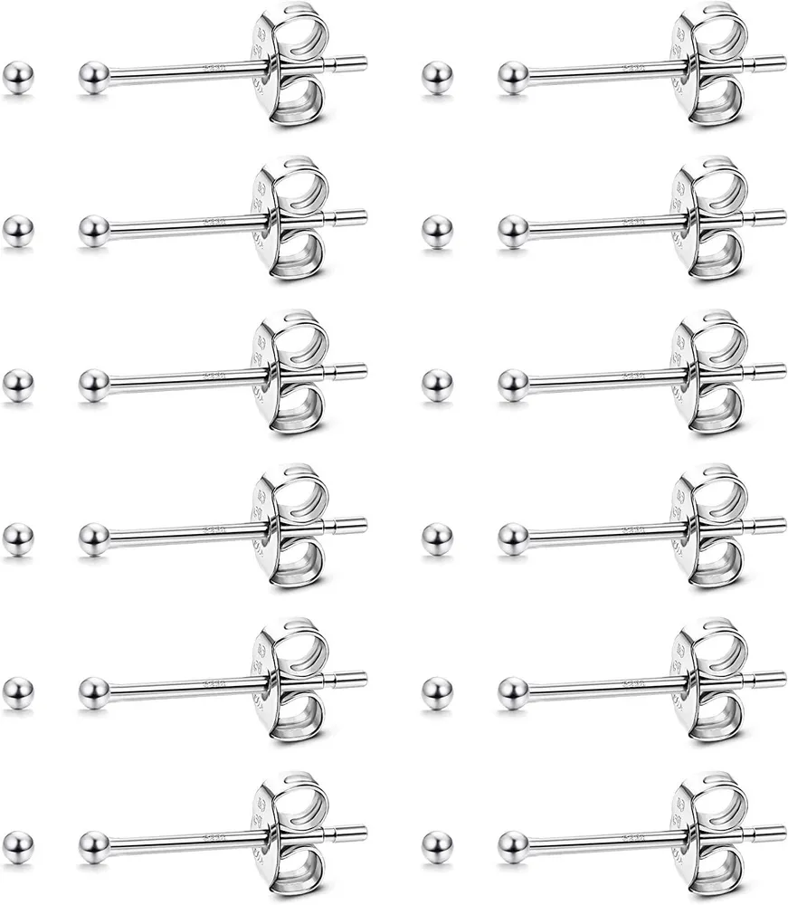 12 Paare Ball Stud Ohrringe Set 925 Sterling Silber Ohrringe Frauen Männer spezielle kleine Ohrringe
