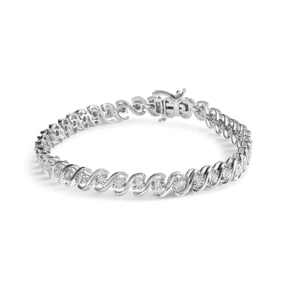 .925 Sterling Silber 1 / 4 Cttw Wunder-Set Diamant und Perlen 7.25