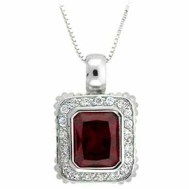 Sterling Silber Rot und Simuliert Diamant CZ Quadrat Anhänger