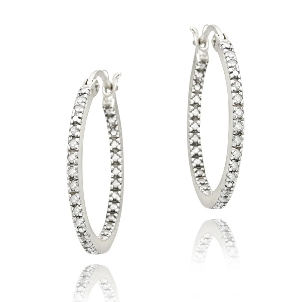 Sterling Silber 1 / 5ct Diamant Inside-Out 20mm Hoop Ohrringe