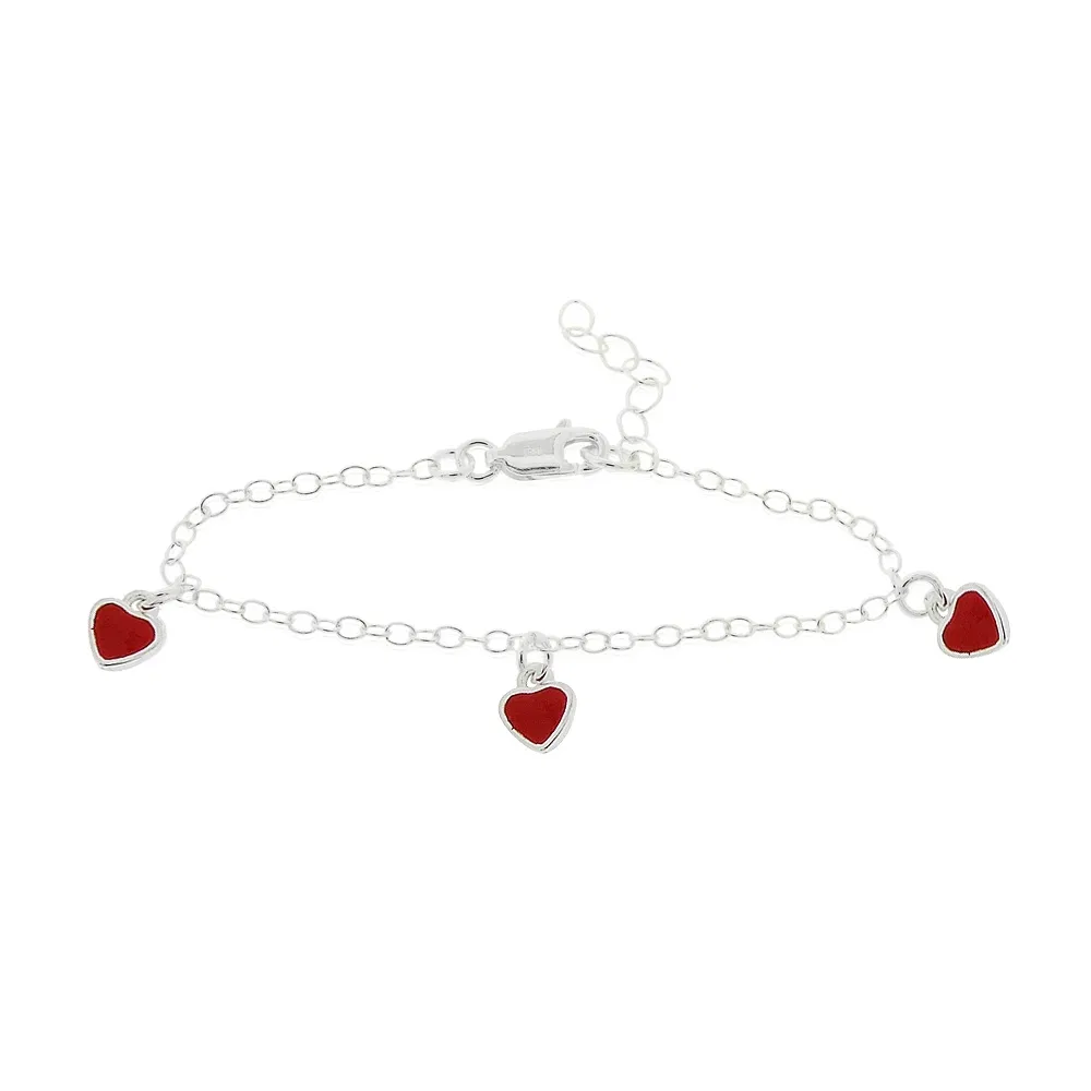 Sterling Silber Rote Emaille Herzen Baby Armband