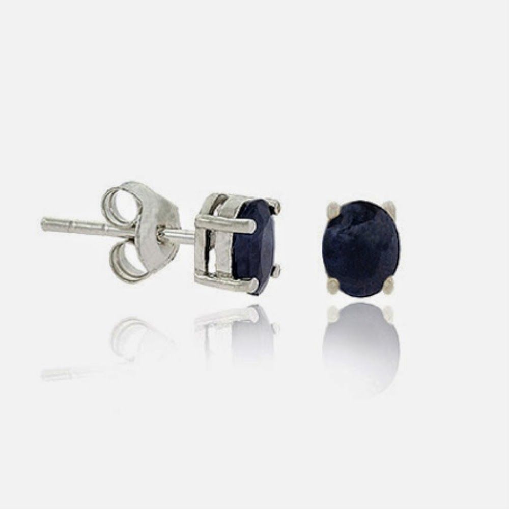 Sterling Silber .925 Echtes Saphir Stein Oval Prong Kleine 6x4 Stud Ohrringe