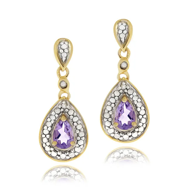 18 Karat Gold über Sterling Silber Amethyst & Diamant Akzent Tränentropfen Dangle Ohrringe