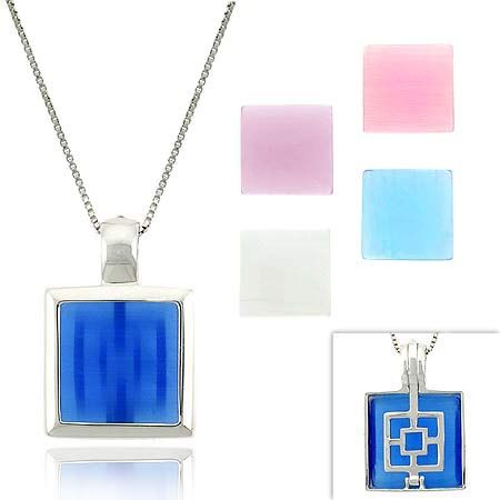 Sterling Silver Multi-Color Cats Eye Interchangeable Square Anhänger
