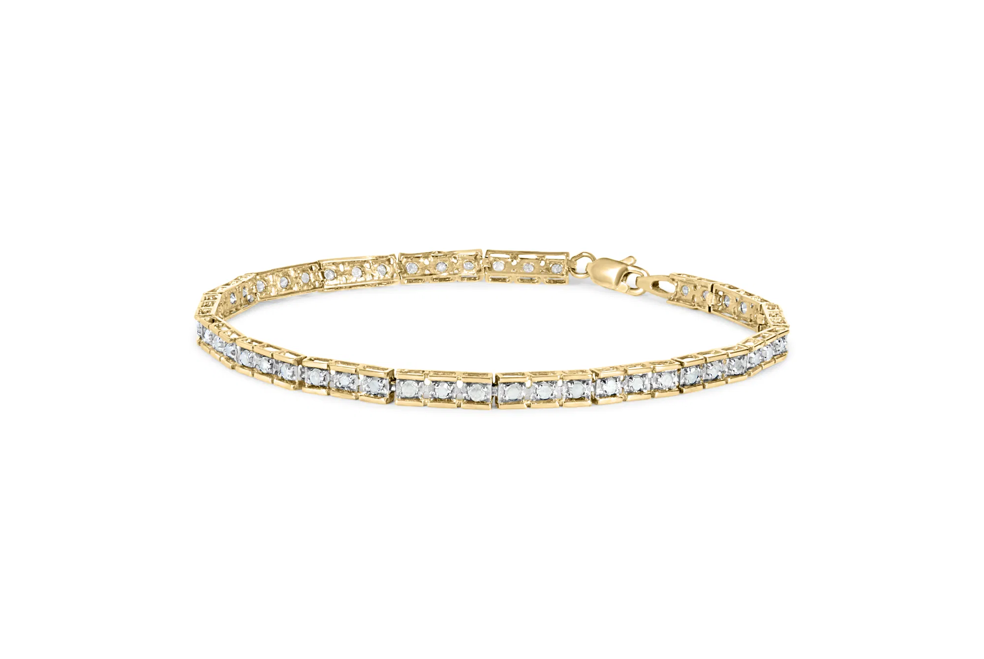 10 Karat Gelbgold über .925 Sterling Silber 1,0 Cttw Diamant Quadrat Hybrid Link 7