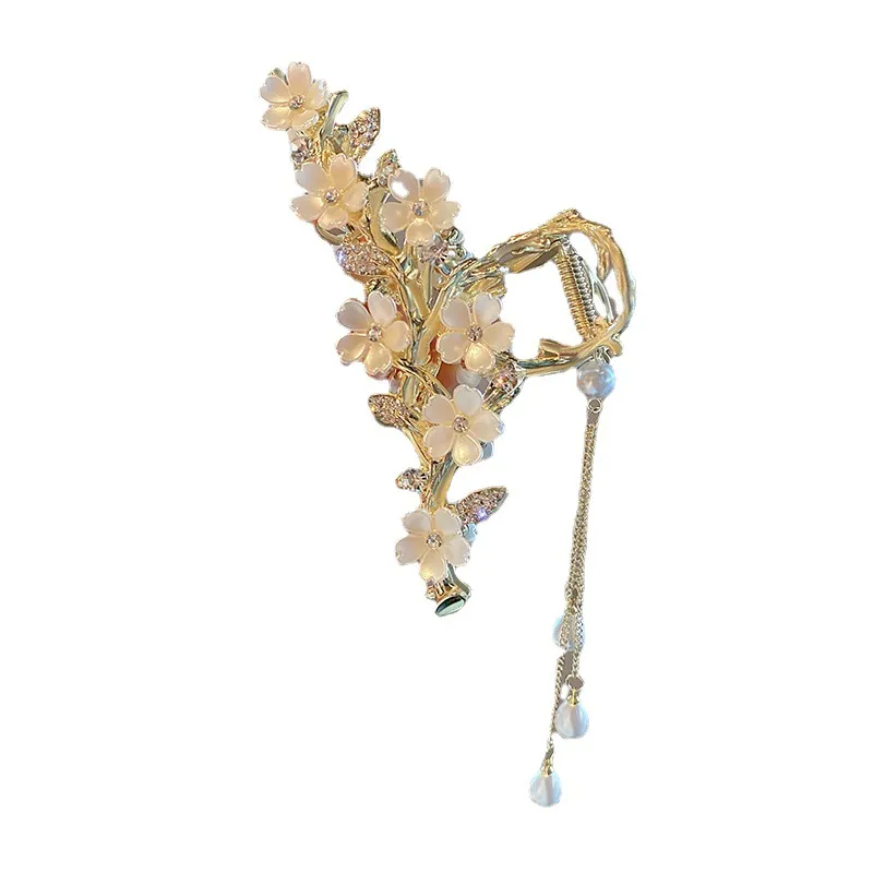 Large Metal Pearl Bell Orchidee Tassel Haar Clip