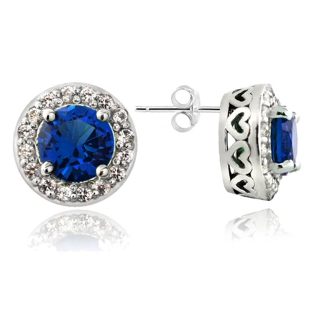 Sterling Silber 2,5 ct geschaffen Blau & Weiß Saphir Round Stud Ohrringe