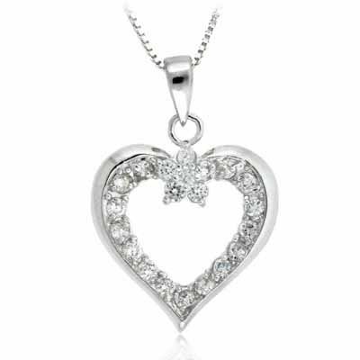 Sterling Silber simuliert Diamant CZ offenes Herz Anhänger