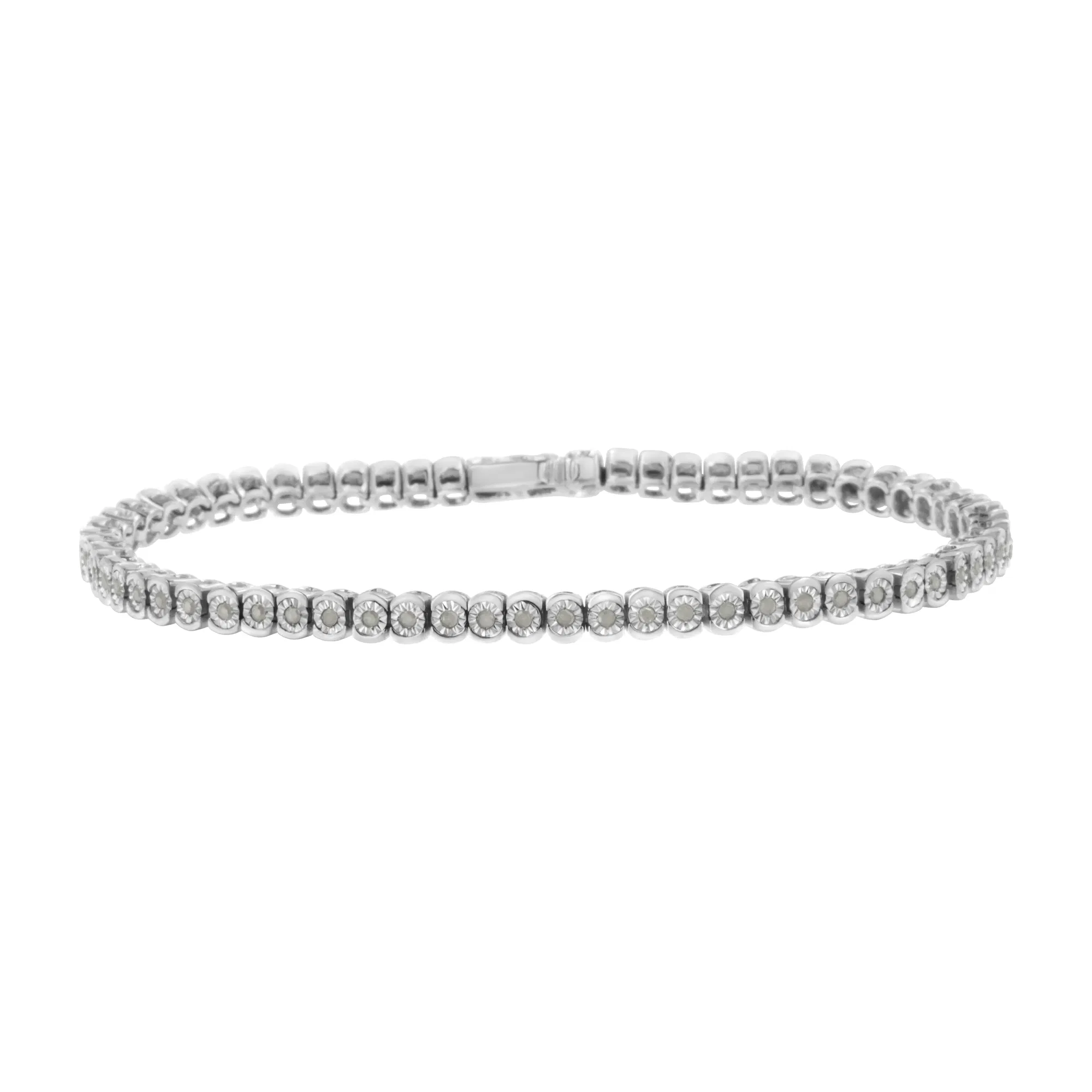 .925 Sterling Silber 1⁄2 Cttw Wunder-Set Diamant Round Half Bezel 7 'Tennis Armband (I-J Farbe, I2 - I3 Klarheit)