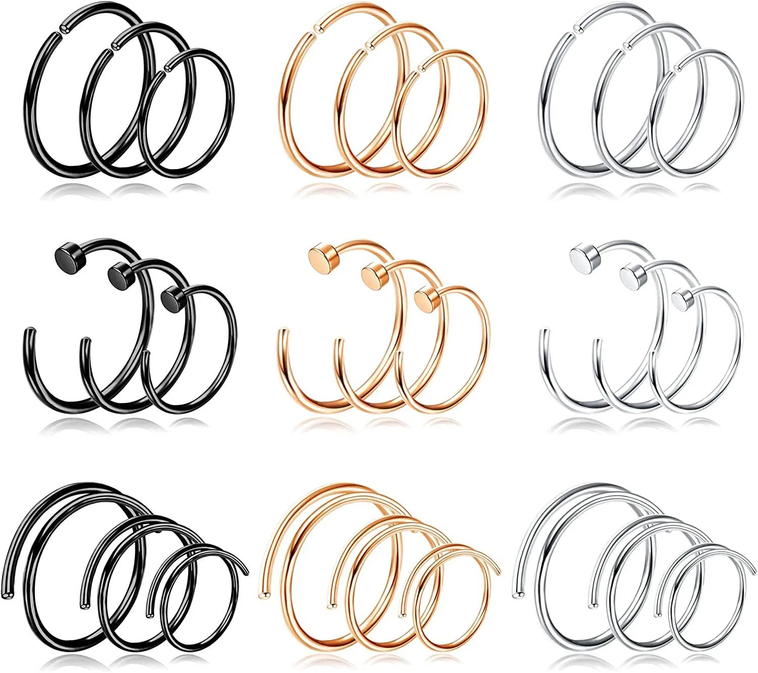 27PCS 20G 316L Edelstahl-Nase - Ringe-Schleife für Frauen Männer Doppel-Nase - Ring-Schleife für einziges Piercing Lippen Septum Spiral-Nase - Ringe-Schleife Piercing 6mm 8mm 10mm