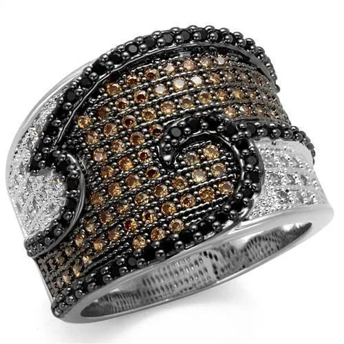 3W1091 - Rhodium + Ruthenium-Brass Ring mit AAA-Klasse CZ in mehrfarbigen Farben