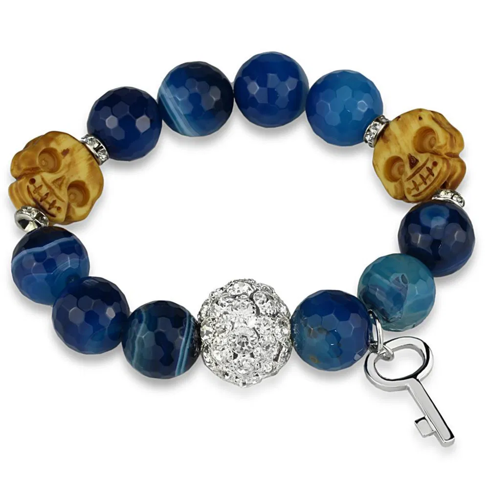 LO3777 - Rhodium Brass Armband mit synthetischem Onyx in mehreren Farben