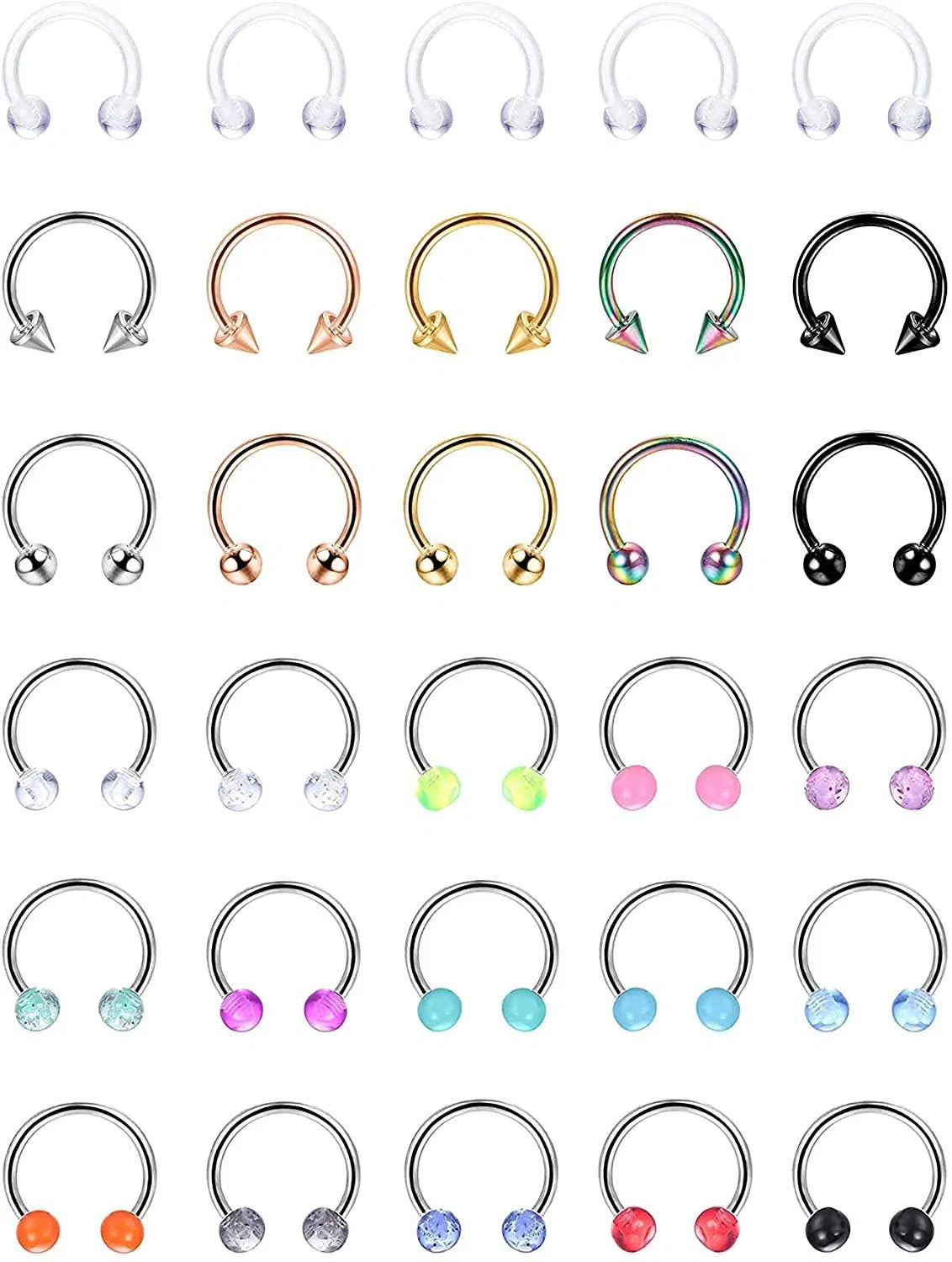30pcs Hufeisen Nase Septum Ringe Edelstahl & Clear Helix Knorpel Tragus Ohrringe Hoop Lippe Hufeisen Piercing Retainer für Frauen Männer
