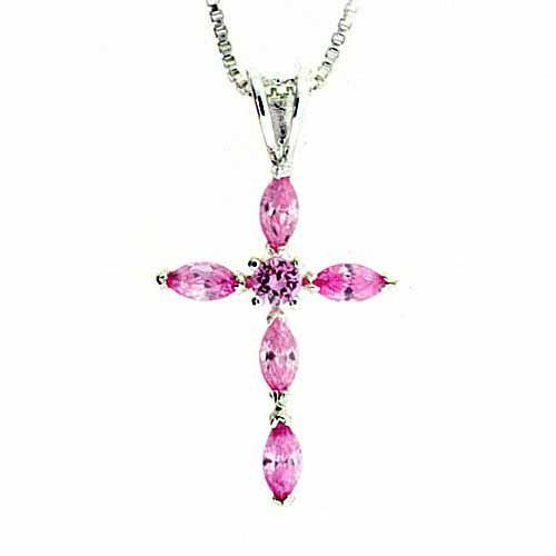 Sterling Silber Licht Pink CZ Kreuz Anhänger