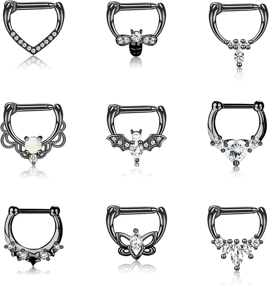 9 Stück 16g Septum Ringe Edelstahl Knorpel Tragus Helix Daith Ohrringe Opal CZ Bienenbat Hingeed Septum Clicker Daith Piercing Jewelry