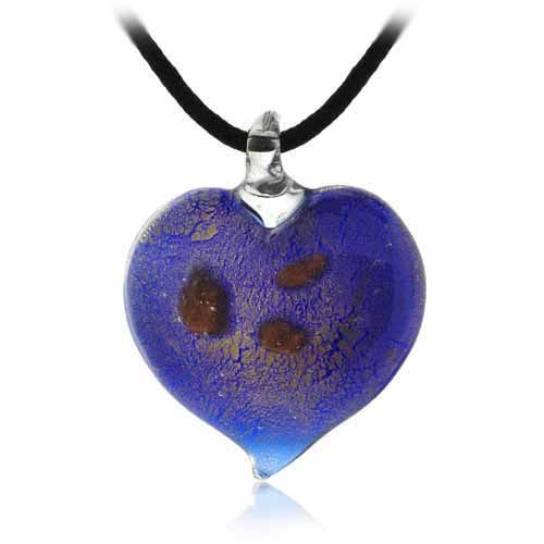 Murano Glas dunkelblau Glitter Herz Seide Anhänger Halskette