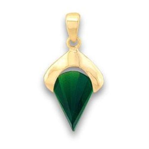 LOA633 - Gold-Messing - Anhänger mit synthetischem Glas in Smaragd