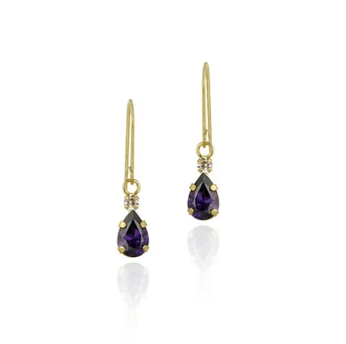 10K Gold Teardrop Amethyst & Clear CZ Dangle Ohrringe