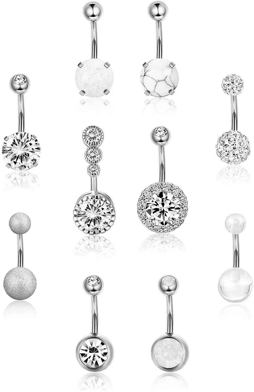 10PCS 14G 316L Edelstahl Bauchknopfringe für Frauen Hypoallergen Clear CZ Bauch Piercing Surgical Steel Nabelringe