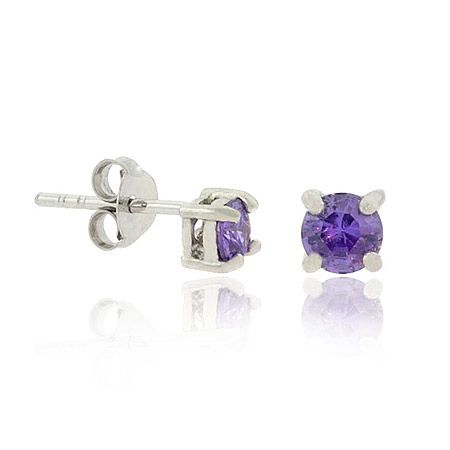 Sterling Silber .925 4mm simulierte Amethyst cz Stein kleine Stud Ohrringe